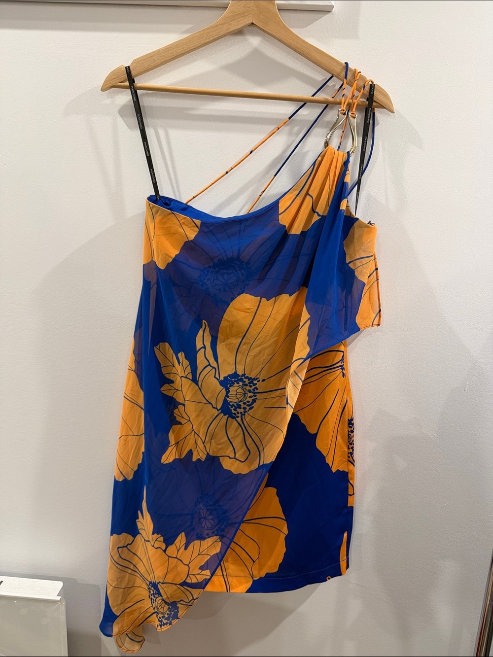 Marciano Blue and Orange Floral One-Shoulder Dress